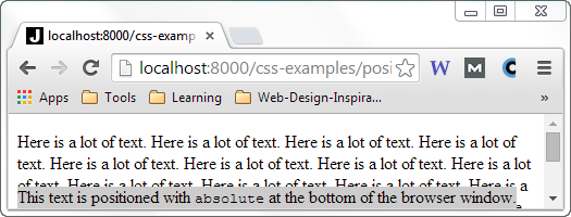 A div element with position:absolute inside a page with more text