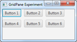 A JavaFX GridPane with horizontal and vertical gaps between components.