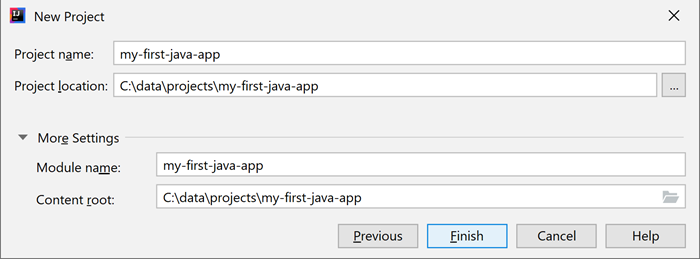 The new project dialog - Choose project name and location.